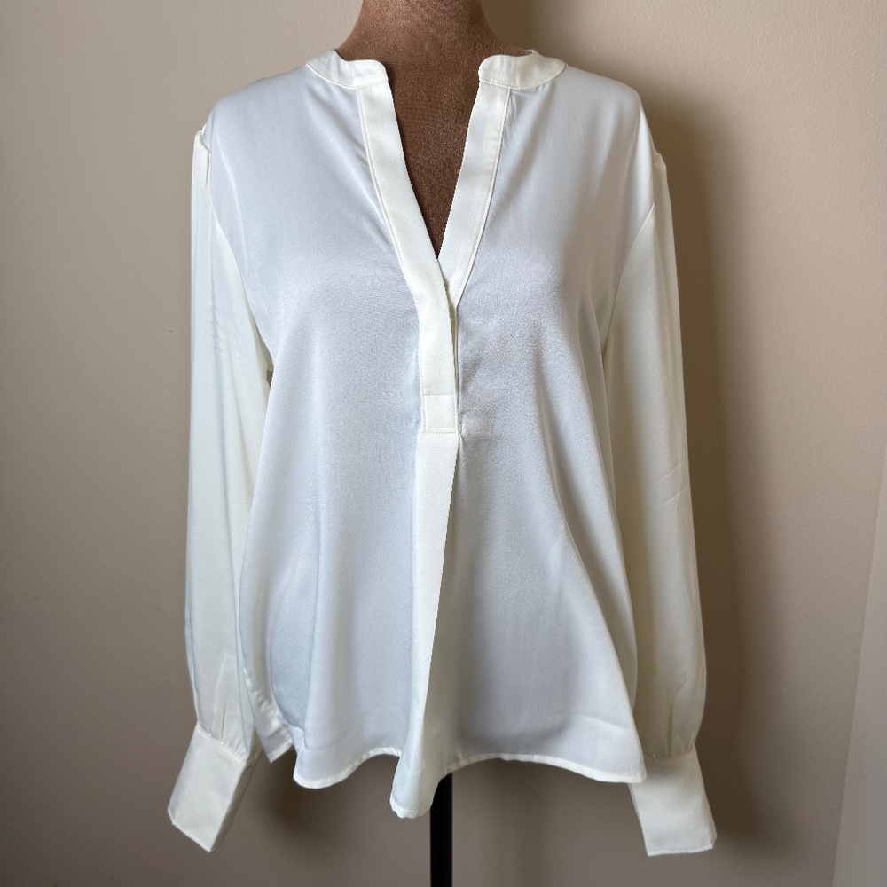 Lands End Satin Popover Blouse Womens Small 6-8 Ivory Cream Top Shirt Career